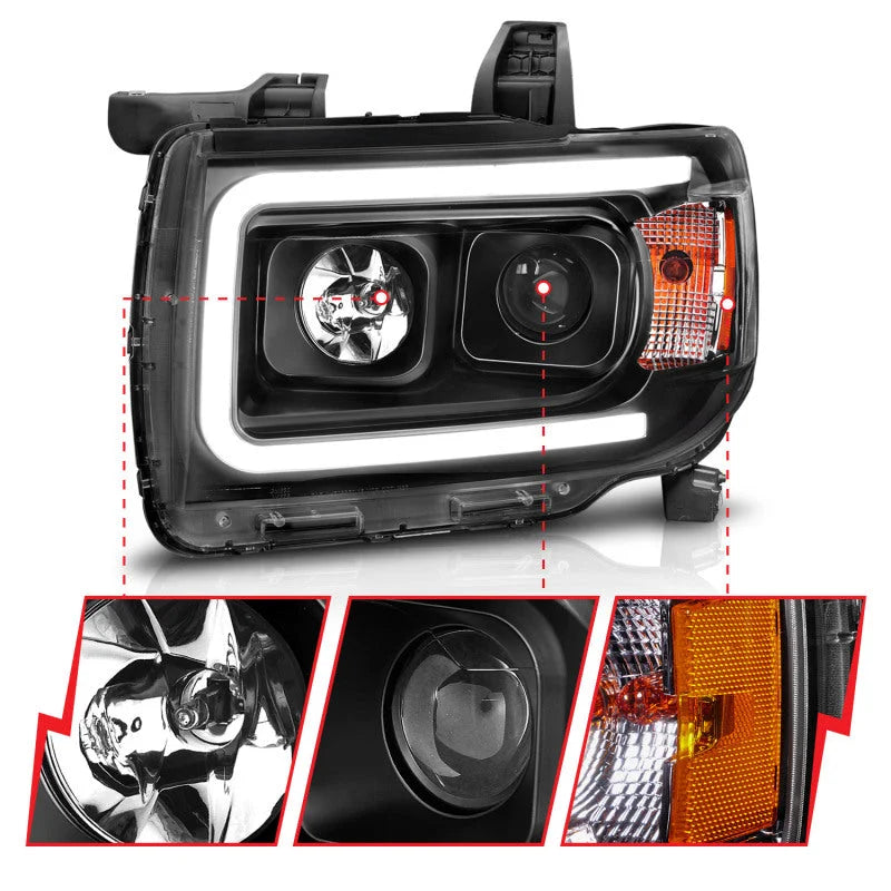 ANZO 2015+ GMC Canyon Projector Headlights w/ Plank Style Design Black w/ Amber - Additional View 7