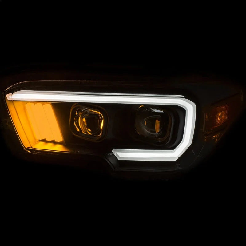 ANZO 2016-2017 Toyota Tacoma Projector Headlights w/ Plank Style Black w/ Amber - Side View