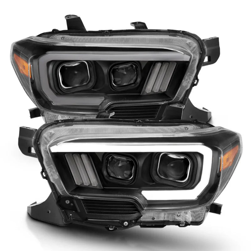 ANZO 2016-2017 Toyota Tacoma Projector Headlights w/ Plank Style Switchback Black w/ Amber - Main Product View