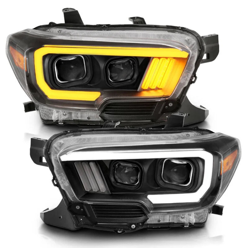 ANZO 2016-2017 Toyota Tacoma Projector Headlights w/ Plank Style Switchback Black w/ Amber - Side View