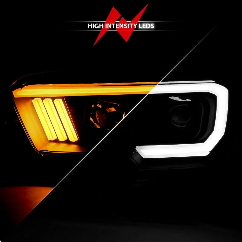 ANZO 2016-2017 Toyota Tacoma Projector Headlights w/ Plank Style Switchback Black w/ Amber - Additional View 5