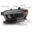 Load image into Gallery viewer, ANZO 2016-2017 Toyota Tacoma Projector Headlights w/ Plank Style Switchback Black w/ Amber w/ DRL - Side View