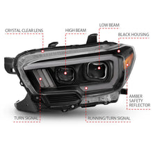 Load image into Gallery viewer, ANZO 2016-2017 Toyota Tacoma Projector Headlights w/ Plank Style Switchback Black w/ Amber w/ DRL - Side View