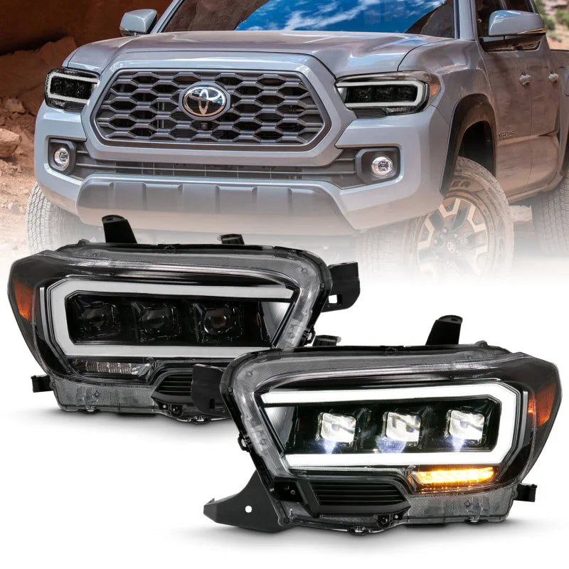 ANZO 2016-2018 Toyota Tacoma LED Projector Headlights Plank Style Black w/ Amber - Main Product View