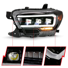 Load image into Gallery viewer, ANZO 2016-2018 Toyota Tacoma LED Projector Headlights Plank Style Black w/ Amber - Back View