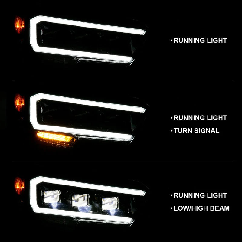ANZO 2016-2018 Toyota Tacoma LED Projector Headlights Plank Style Black w/ Amber - Additional View 7