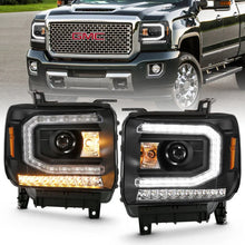 Load image into Gallery viewer, ANZO 2016-2019 Gmc Sierra 1500 Projector Headlight Plank Style Black w/ Sequential Amber Signal - Main Product View