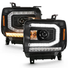 Load image into Gallery viewer, ANZO 2016-2019 Gmc Sierra 1500 Projector Headlight Plank Style Black w/ Sequential Amber Signal - Side View