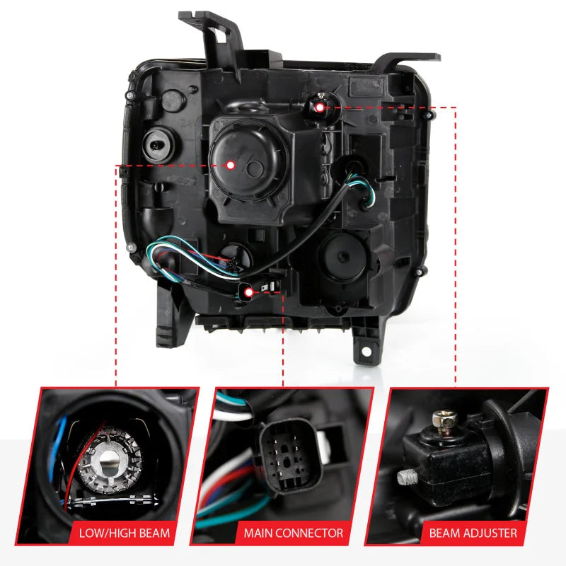 ANZO 2016-2019 Gmc Sierra 1500 Projector Headlight Plank Style Black w/ Sequential Amber Signal - Installation View