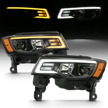 Load image into Gallery viewer, ANZO 2017-2018 Jeep Grand Cherokee Projector Headlights w/ Plank Style Switchback - Black w/ Amber - Main Product View