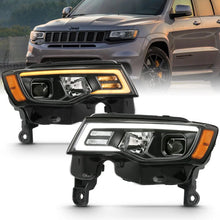 Load image into Gallery viewer, ANZO 2017-2018 Jeep Grand Cherokee Projector Headlights w/ Plank Style Switchback - Black w/ Amber - Side View
