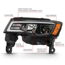 Load image into Gallery viewer, ANZO 2017-2018 Jeep Grand Cherokee Projector Headlights w/ Plank Style Switchback - Black w/ Amber - Additional View 7