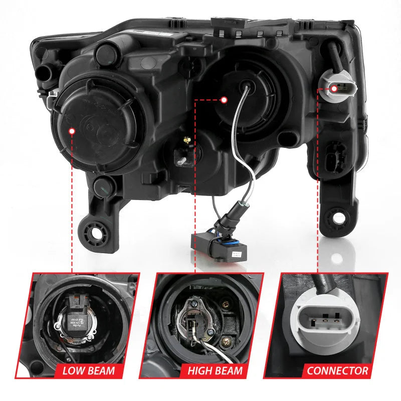 ANZO 2017-2018 Jeep Grand Cherokee Projector Headlights w/ Plank Style Switchback - Black w/ Amber - Additional View 8