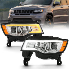 Load image into Gallery viewer, ANZO 2017-2018 Jeep Grand Cherokee Projector Headlights w/ Plank Style Switchback - Chrome w/ Amber - Main Product View