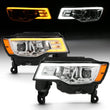 Load image into Gallery viewer, ANZO 2017-2018 Jeep Grand Cherokee Projector Headlights w/ Plank Style Switchback - Chrome w/ Amber - Side View