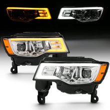 Load image into Gallery viewer, ANZO 2017-2018 Jeep Grand Cherokee Projector Headlights w/ Plank Style Switchback - Chrome w/ Amber - Side View
