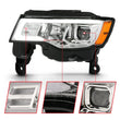 Load image into Gallery viewer, ANZO 2017-2018 Jeep Grand Cherokee Projector Headlights w/ Plank Style Switchback - Chrome w/ Amber - Back View
