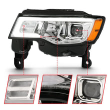 Load image into Gallery viewer, ANZO 2017-2018 Jeep Grand Cherokee Projector Headlights w/ Plank Style Switchback - Chrome w/ Amber - Back View