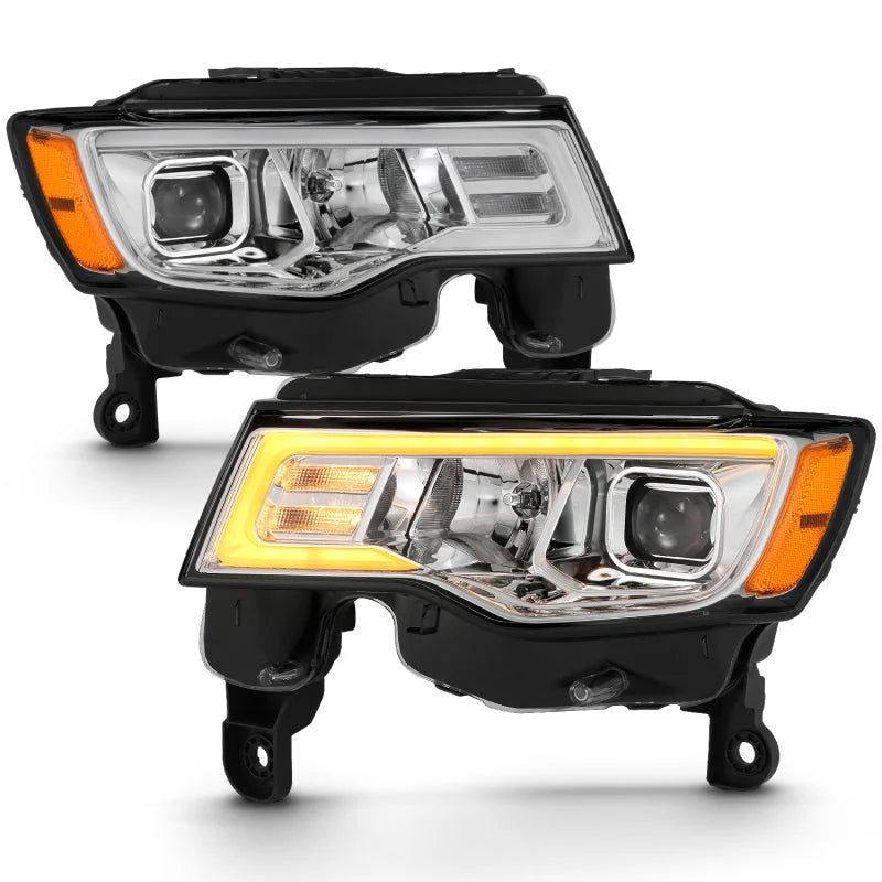 ANZO 2017-2018 Jeep Grand Cherokee Projector Headlights w/ Plank Style Switchback - Chrome w/ Amber - Additional View 5