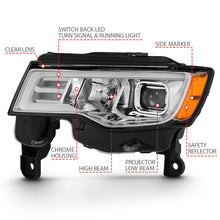 Load image into Gallery viewer, ANZO 2017-2018 Jeep Grand Cherokee Projector Headlights w/ Plank Style Switchback - Chrome w/ Amber - Additional View 7