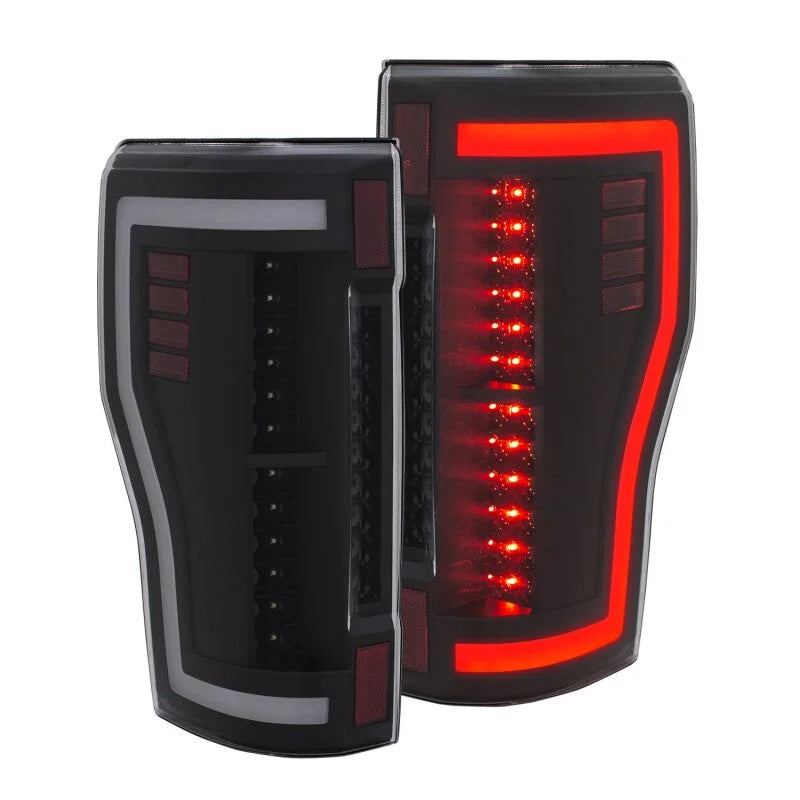 ANZO 2017+ Ford F-250 LED Taillights - Black/Clear - Back View