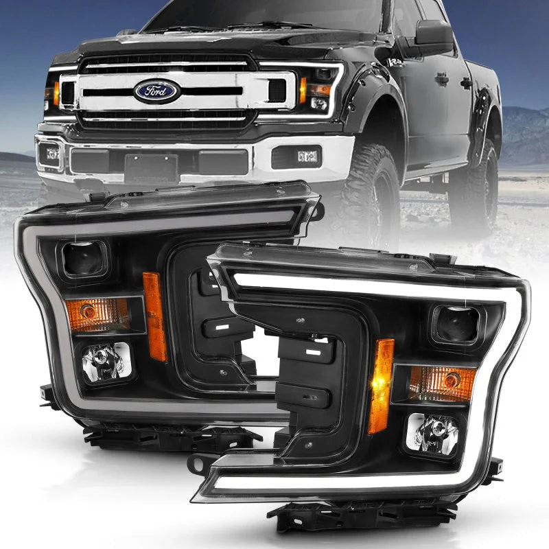ANZO 2018-2019 Ford F-150 Projector Plank Style H.L. Black Amber (Without Switchback) - Main Product View