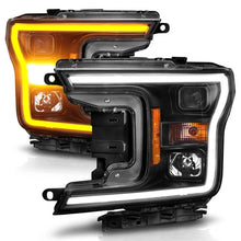 Load image into Gallery viewer, ANZO 2018-2020 Ford F-150 Projector Headlight w/ Plank Style Switchback Black Housing - Back View