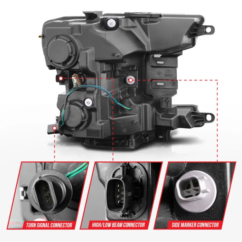 ANZO 2018-2020 Ford F-150 Projector Headlight w/ Plank Style Switchback Black Housing - Additional View 6