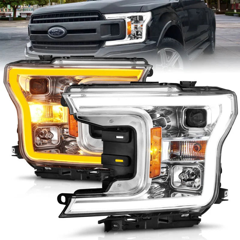ANZO 2018-2020 Ford F-150 Projector Headlight w/Plank Style Switchback Chrome Housing - Main Product View