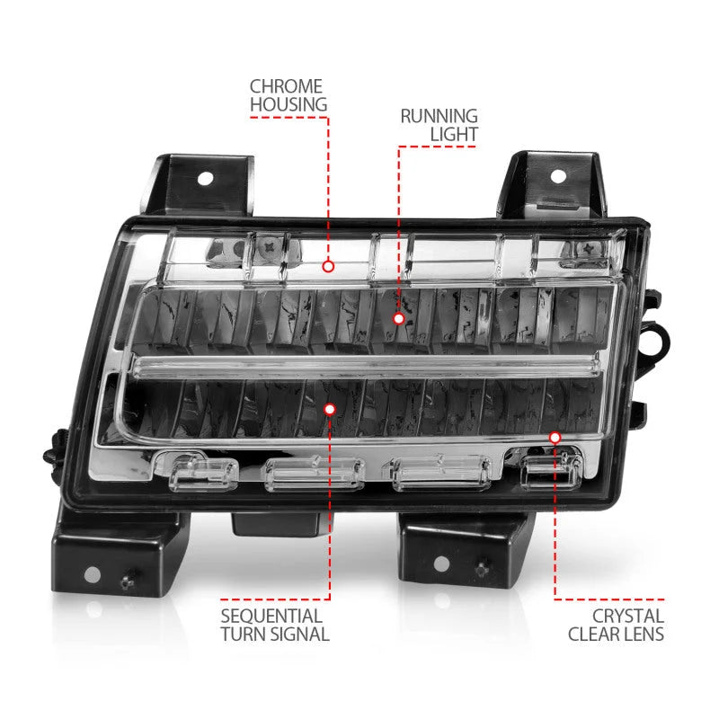 ANZO 2018-2021 Jeep Wrangler LED Side Markers Chrome Housing Clear Lens w/ Sequential Signal - Back View