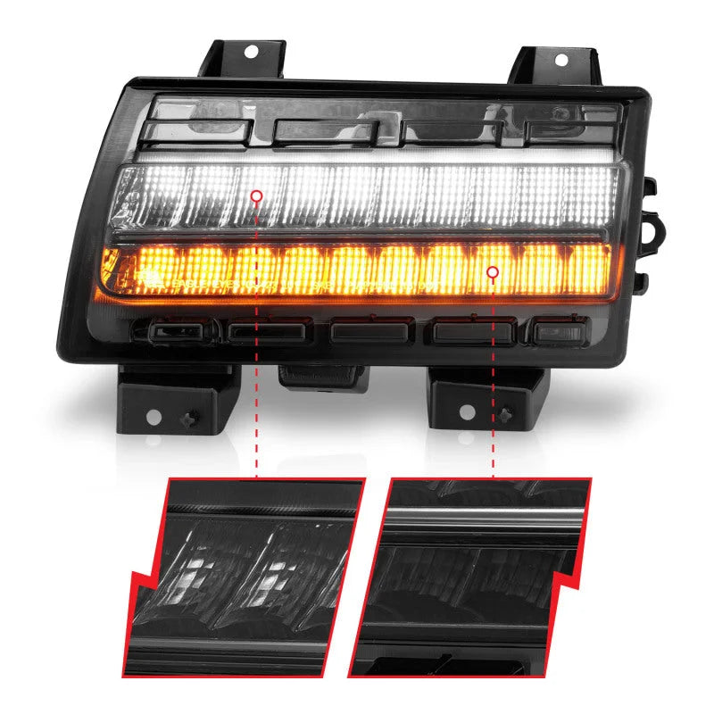 ANZO 2018-2021 Jeep Wrangler LED Side Markers Chrome Housing Smoke Lens w/ Seq. Signal Low Config - Back View