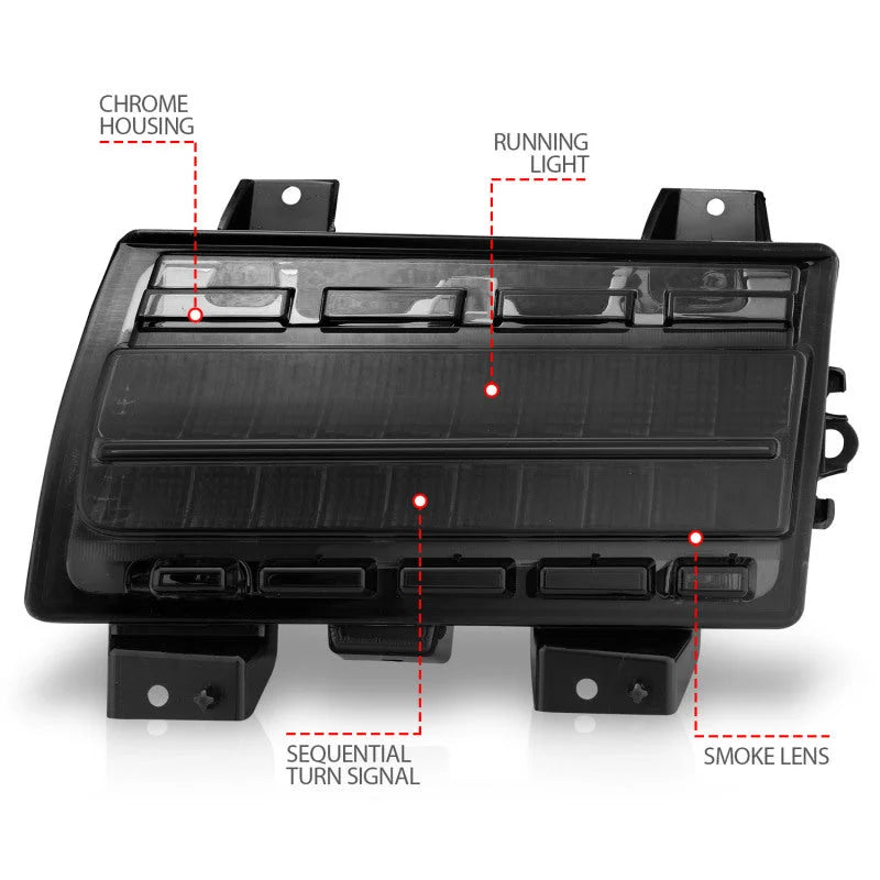 ANZO 2018-2021 Jeep Wrangler LED Side Markers Chrome Housing Smoke Lens w/ Seq. Signal Low Config - Additional View 5