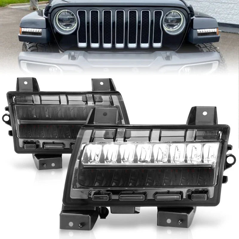 ANZO 2018-2021 Jeep Wrangler LED Side Markers Chrome Housing Smoke Lens w/ Seq. Signal Sport Bulb - Main Product View