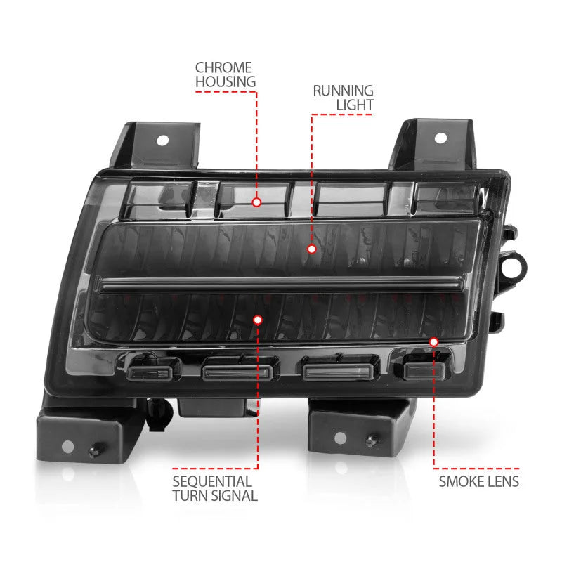 ANZO 2018-2021 Jeep Wrangler LED Side Markers Chrome Housing Smoke Lens w/ Seq. Signal Sport Bulb - Additional View 5