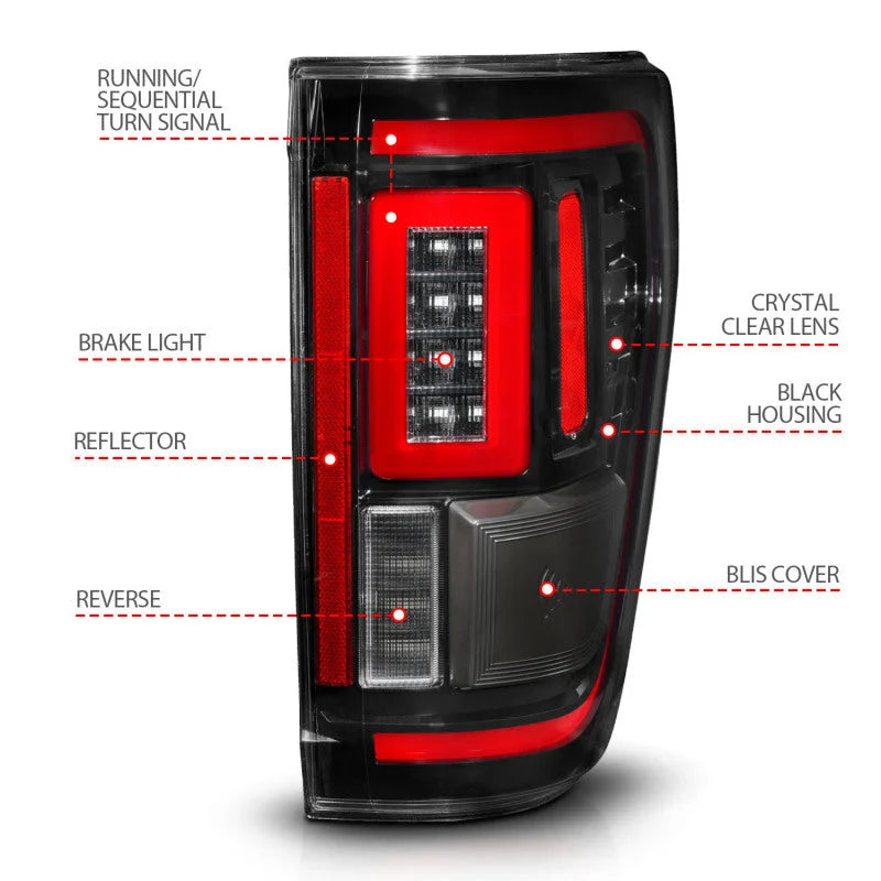 ANZO 21-23 Ford F-150 LED Taillights Seq. Signal w/BLIS Cover - Black (For Factory Halogen ONLY) - Additional View 6