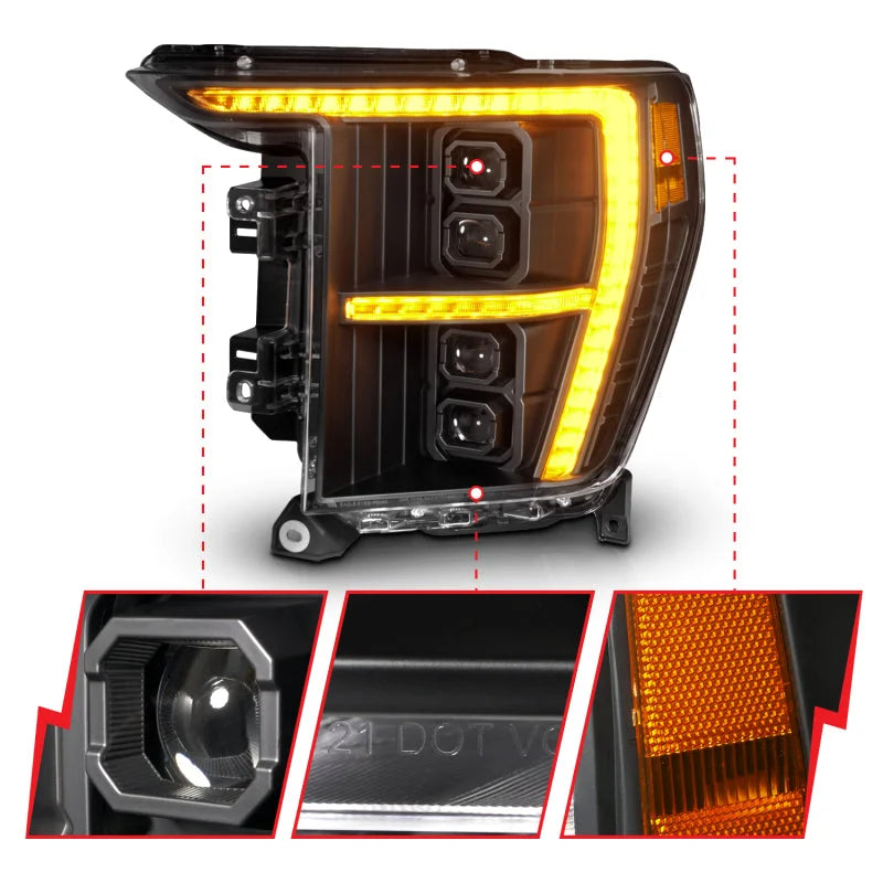 ANZO 21-23 Ford F-150 (w/Factory Halogen) Z-Series Full LED Proj Headlights - Driver Side ONLY - Installation View