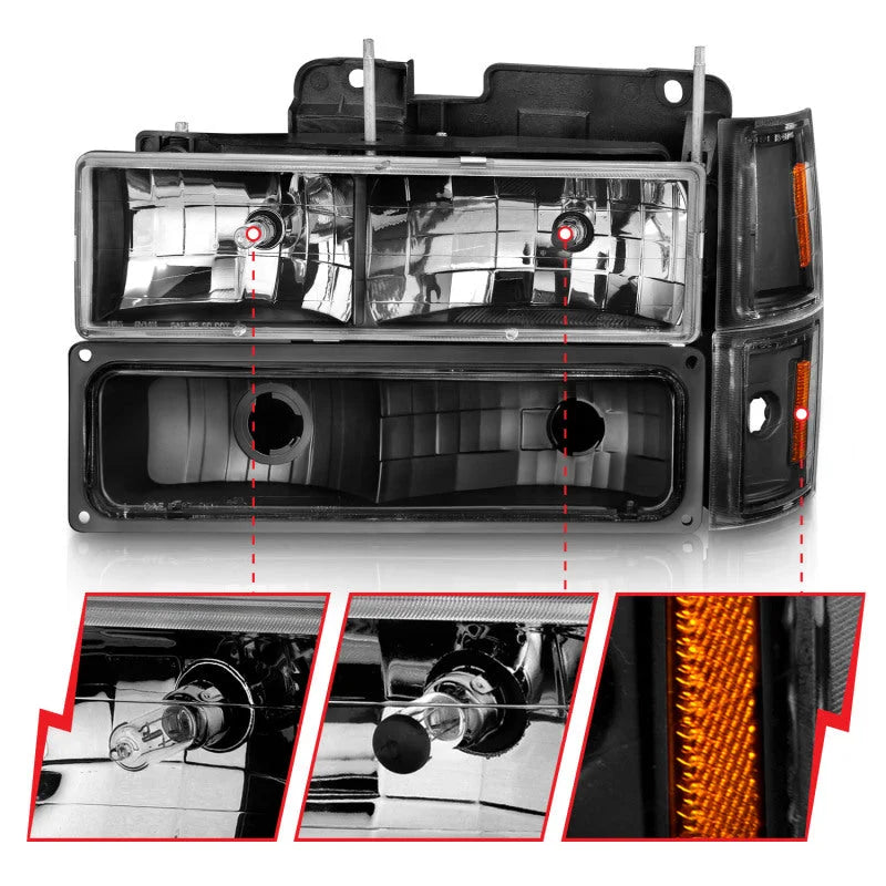ANZO 88-98 Chevrolet C1500 Crystal Headlights Black - Side View
