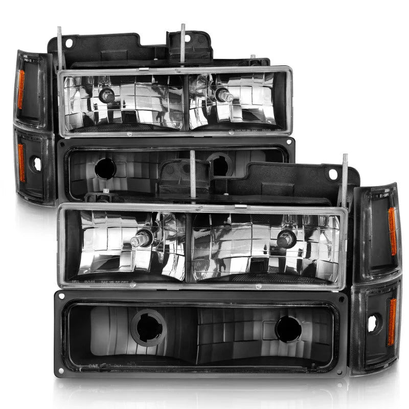 ANZO 88-98 Chevrolet C1500 Crystal Headlights Black - Installation View