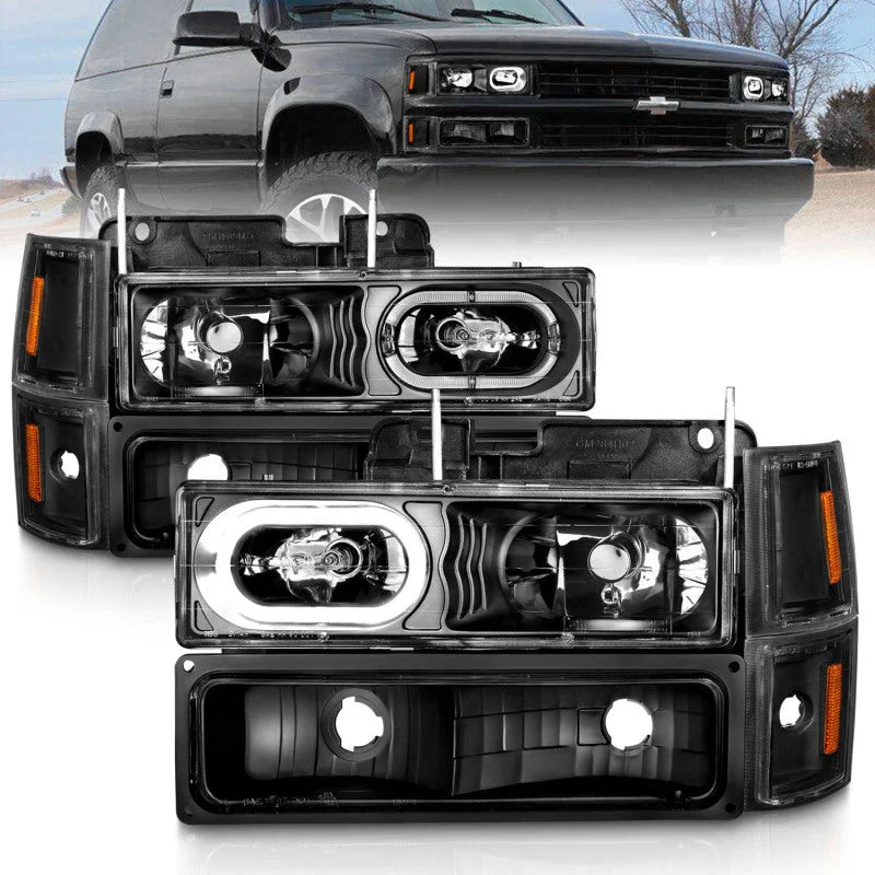 ANZO 88-98 Chevrolet C1500 Crystal Headlights Black Housing w/ Signal and Side Marker Lights - Main Product View