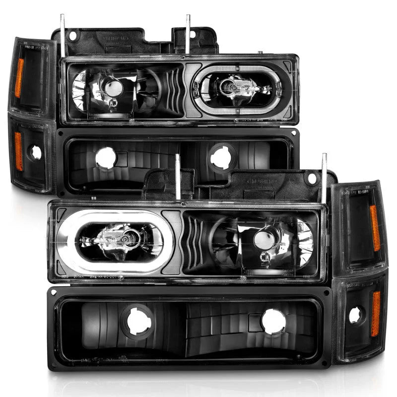 ANZO 88-98 Chevrolet C1500 Crystal Headlights Black Housing w/ Signal and Side Marker Lights - Side View