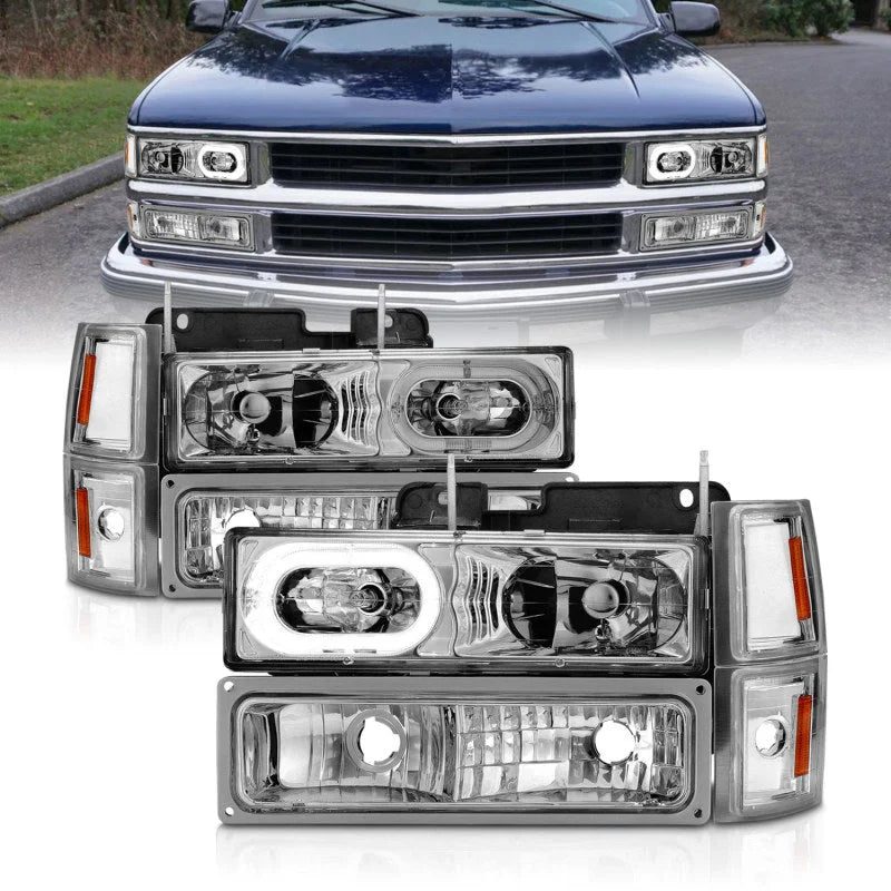 ANZO 88-98 Chevrolet C1500 Crystal Headlights Chrome Housing w/ Signal and Side Marker Lights - Main Product View