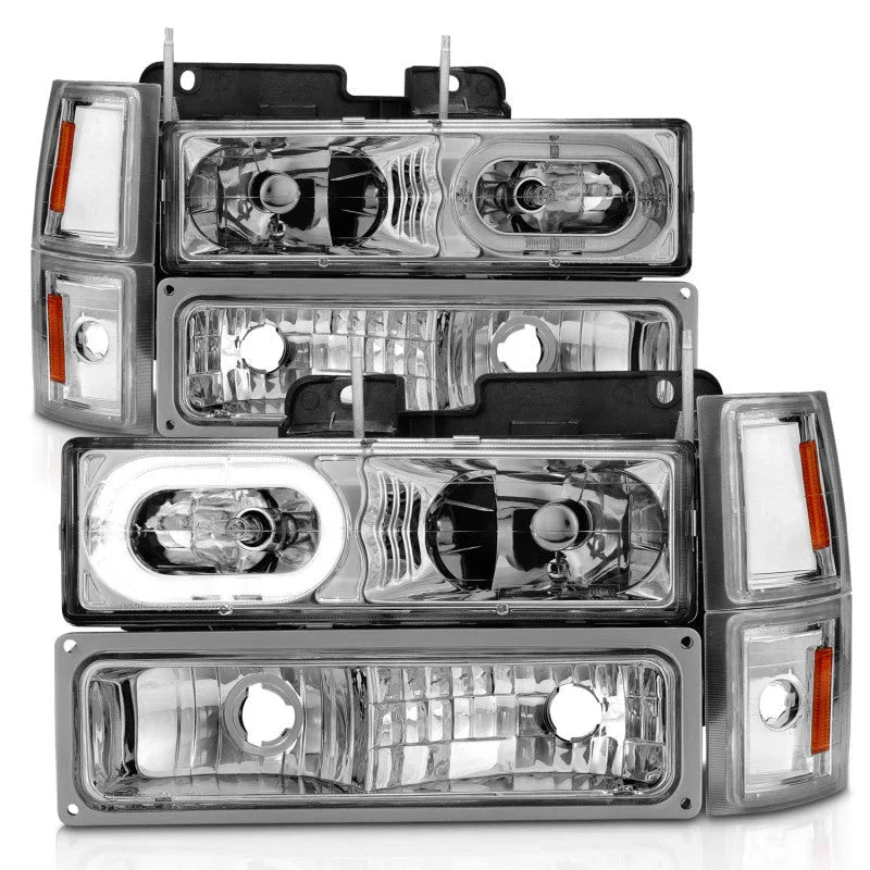 ANZO 88-98 Chevrolet C1500 Crystal Headlights Chrome Housing w/ Signal and Side Marker Lights - Side View
