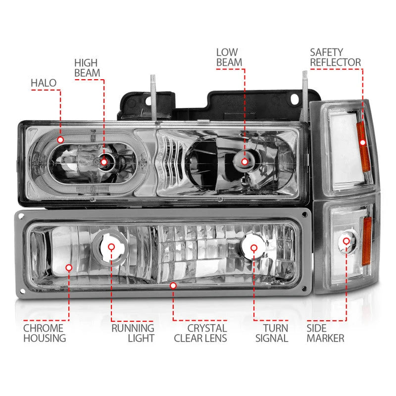 ANZO 88-98 Chevrolet C1500 Crystal Headlights Chrome Housing w/ Signal and Side Marker Lights - Additional View 6