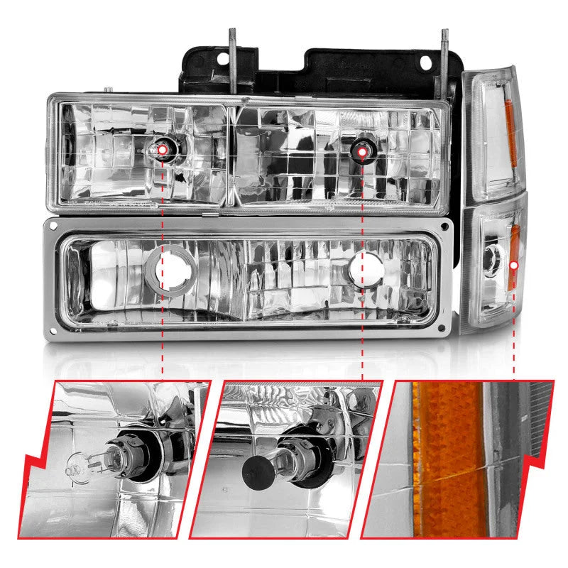 ANZO 88-98 Chevrolet C1500 Crystal Headlights Chrome w/ Signal and Side Marker Lights - Installation View