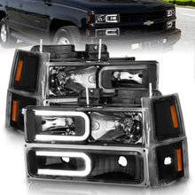 Load image into Gallery viewer, ANZO 88-98 Chevrolet C1500 Crystal Headlights w/ Light Bar Black Housing w/ Signal Side Markers 8Pcs - Main Product View