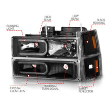 Load image into Gallery viewer, ANZO 88-98 Chevrolet C1500 Crystal Headlights w/ Light Bar Black Housing w/ Signal Side Markers 8Pcs - Additional View 5