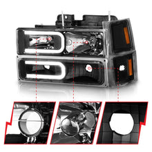 Load image into Gallery viewer, ANZO 88-98 Chevrolet C1500 Crystal Headlights w/ Light Bar Black Housing w/ Signal Side Markers 8Pcs - Additional View 6