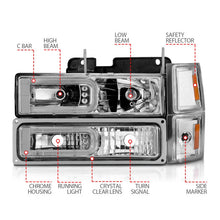 Load image into Gallery viewer, ANZO 88-98 Chevrolet C1500 Crystal Headlights w/Light Bar Chrome Housing w/ Signal Side Markers 8Pcs - Additional View 5