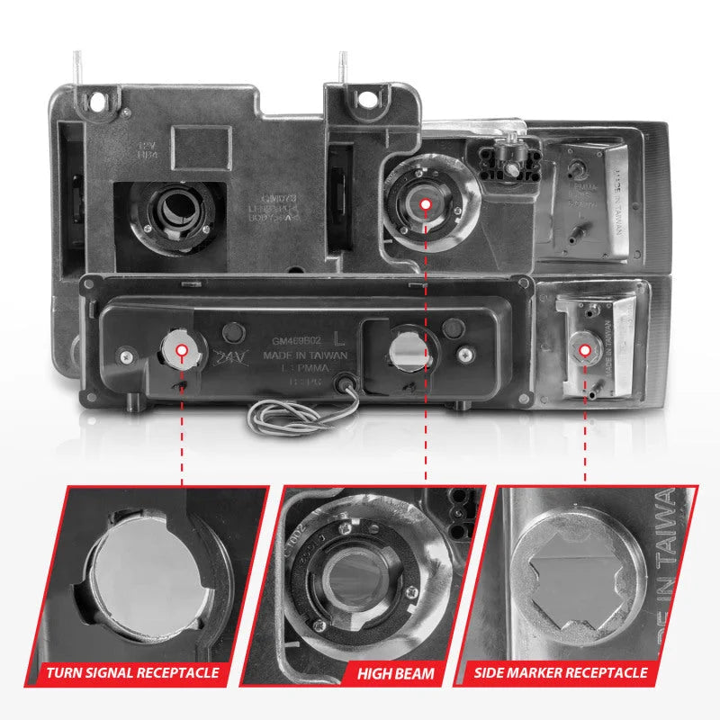 ANZO 88-98 Chevrolet C1500 Crystal Headlights w/Light Bar Chrome Housing w/ Signal Side Markers 8Pcs - Additional View 6