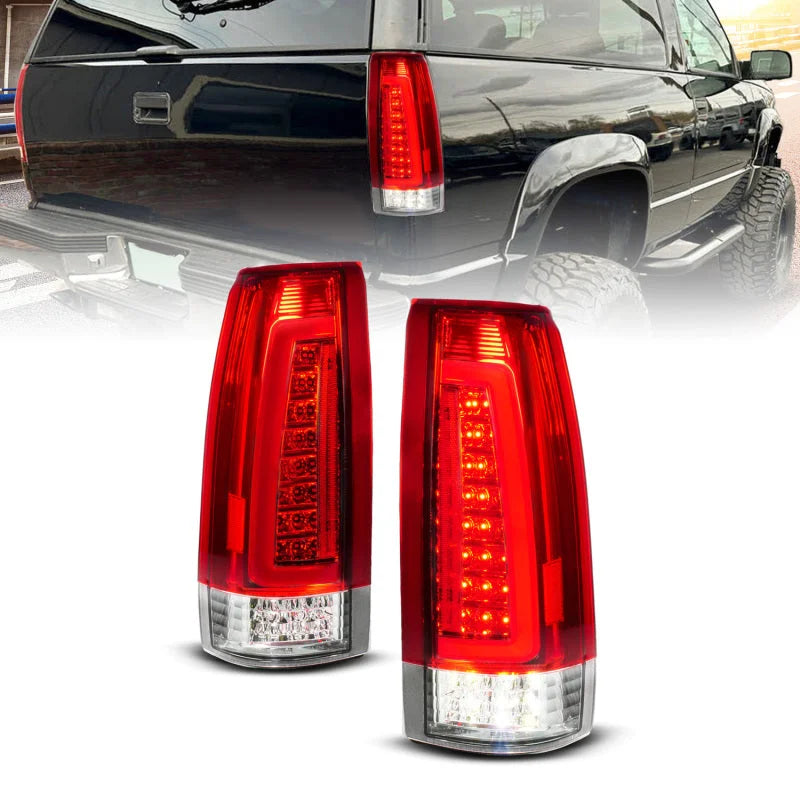ANZO 88-99 Chevy C/K1500/2500/3500 Full LED Light Tube Taillights Chrome Housing Red/Clear Lens - Main Product View